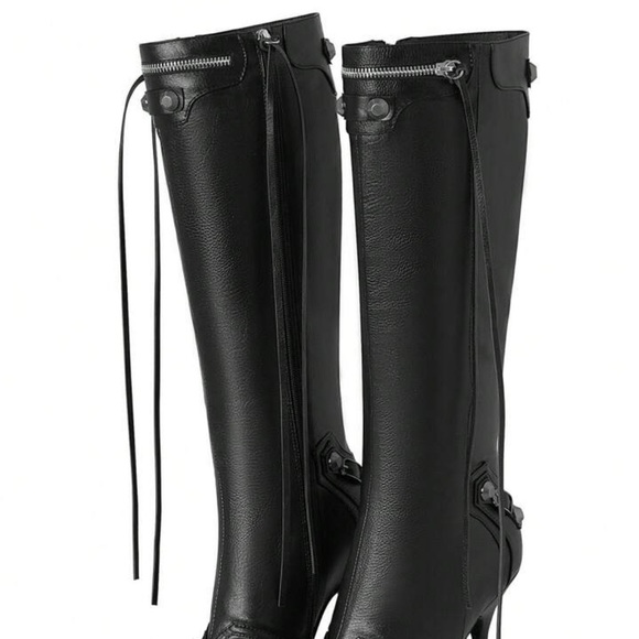 Punk Gothic Women Motorcycle Boots Pointed Toe
Knee High Rivets Tassels Stiletto - Picture 5 of 5